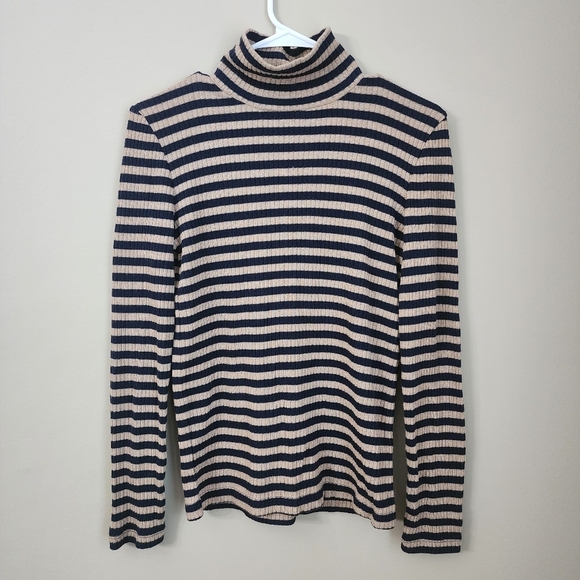 J. Crew Tops - J Crew size M navy and tan stripes lightweight turtle nick  Top